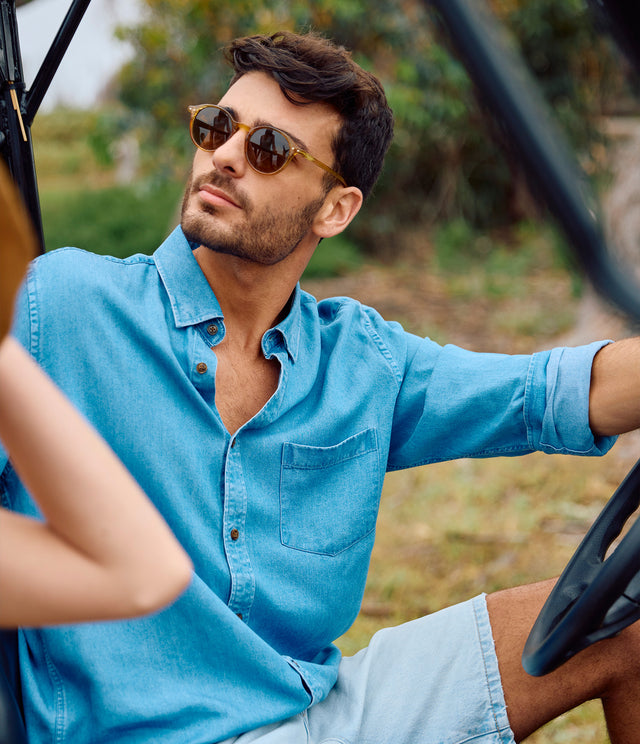 Camisa Hombre Lyocell Denim Azul