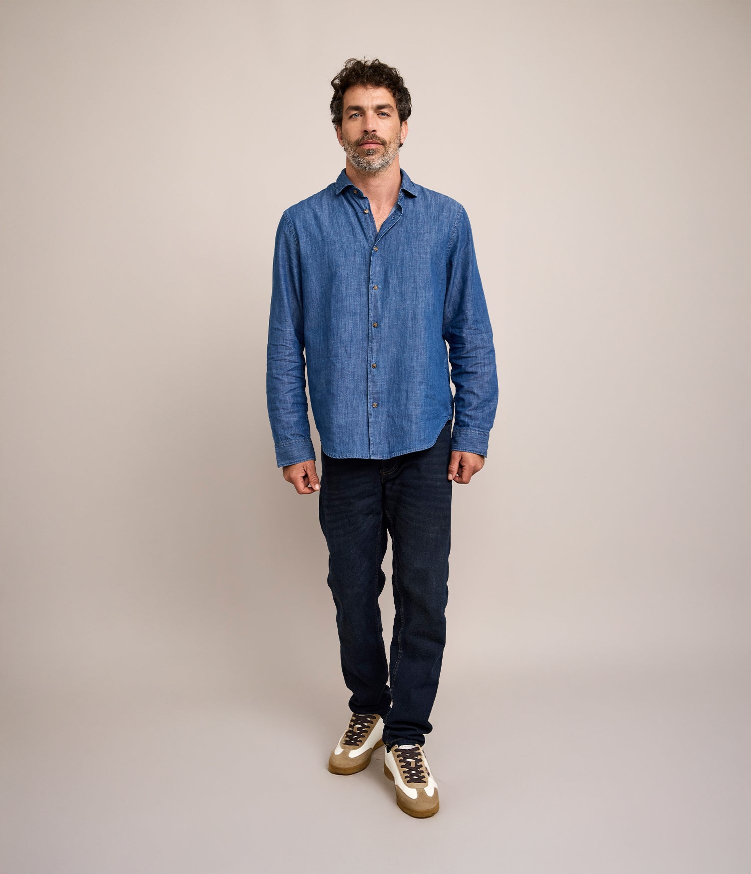 Camisa Hombre Denim Manga Larga Azul Steven