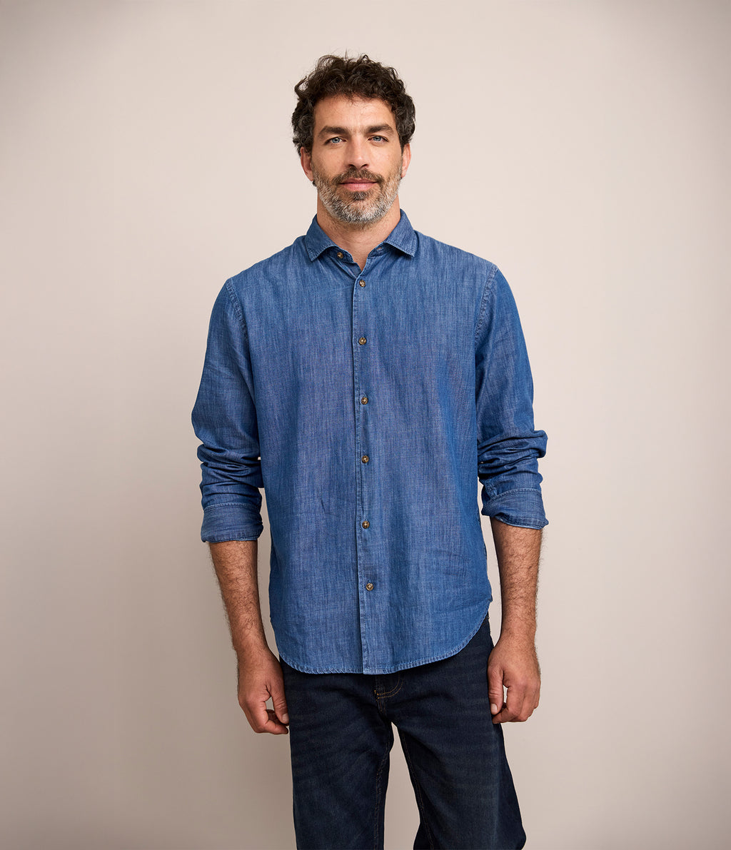 Camisa Hombre Denim Manga Larga Azul Steven