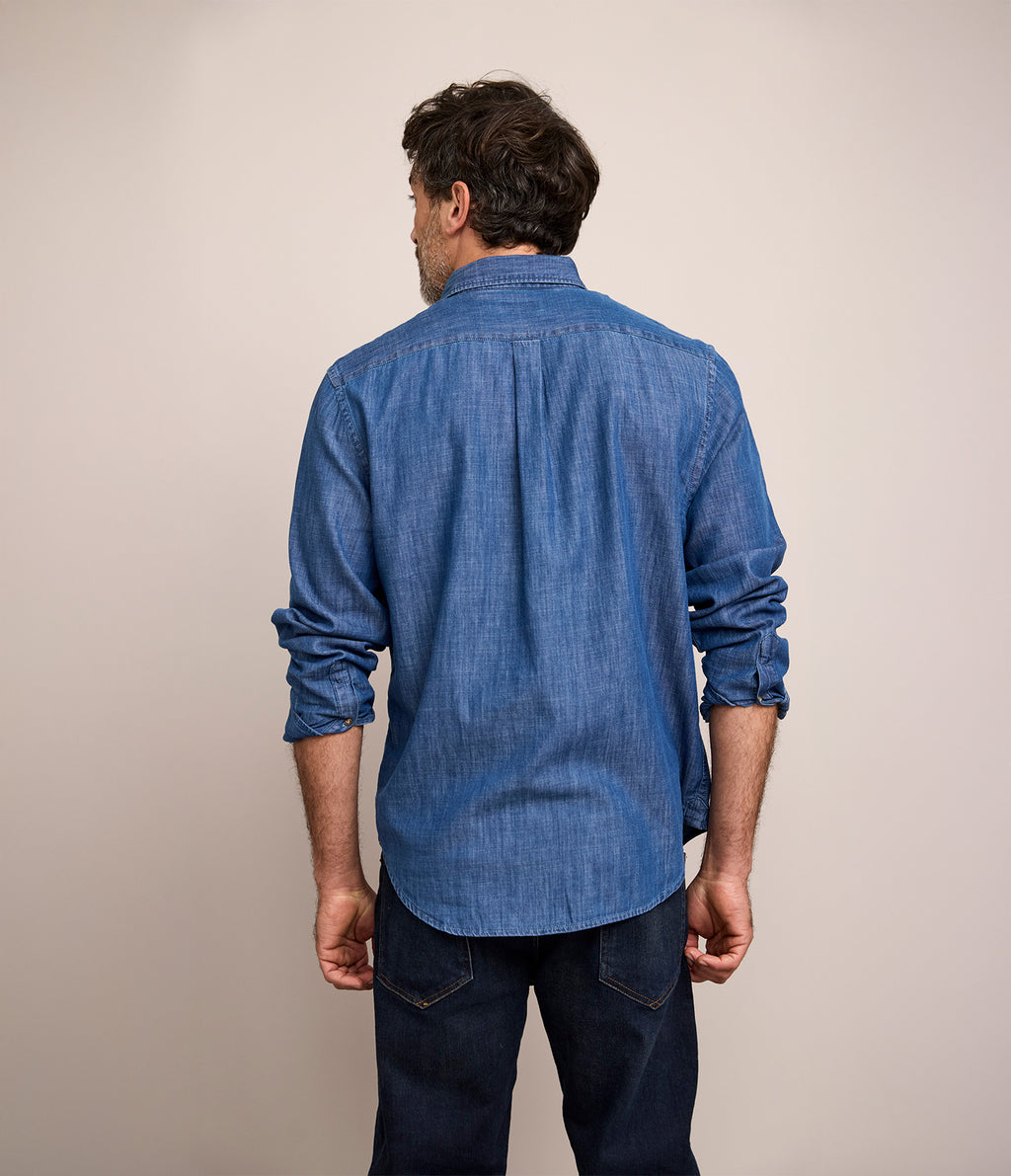 Camisa Hombre Denim Manga Larga Azul Steven