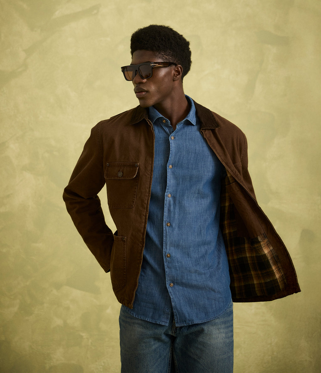 Camisa Hombre Denim Manga Larga Azul Steven