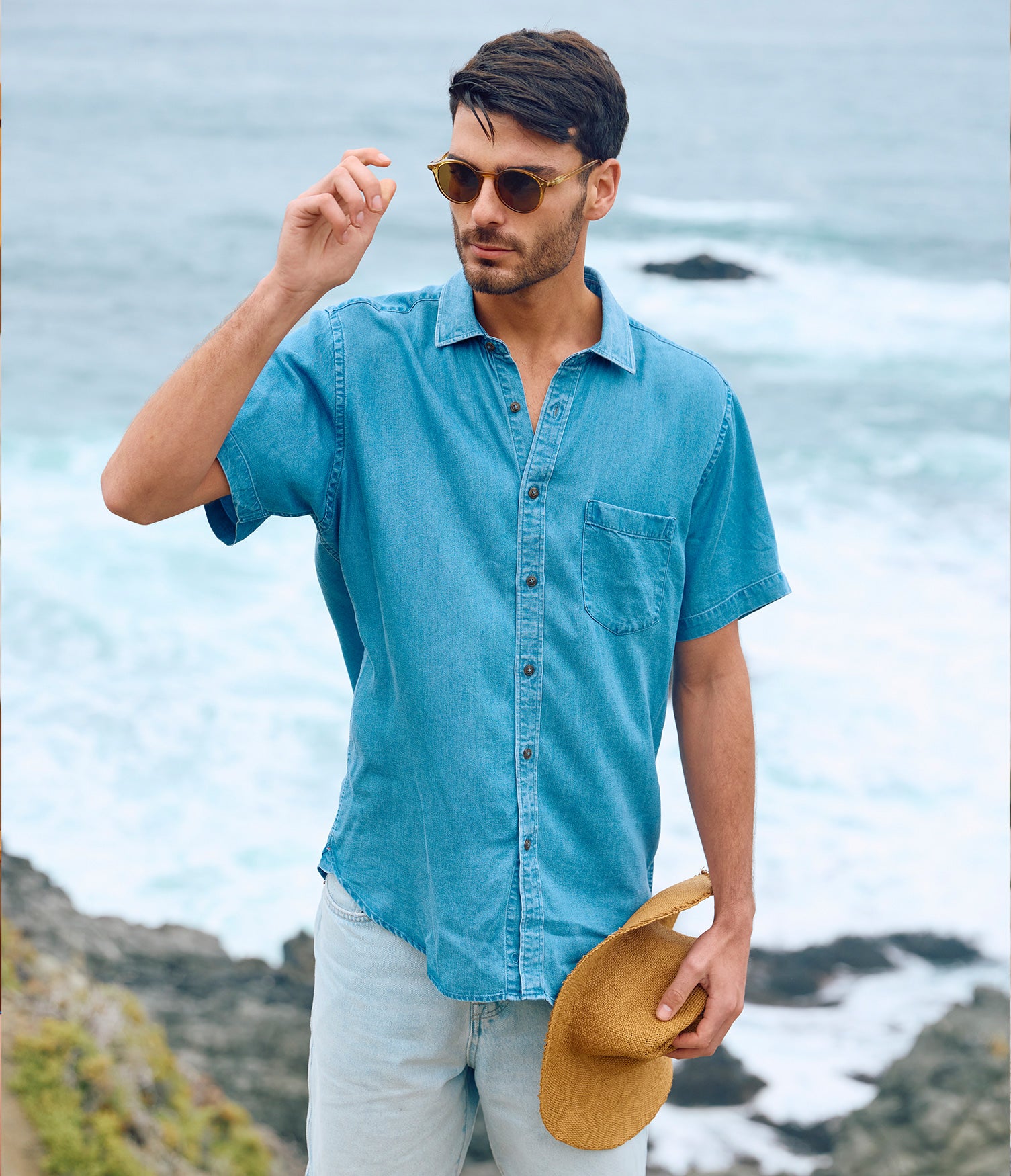 Camisa Hombre Lyocell Denim M/Corta Azul