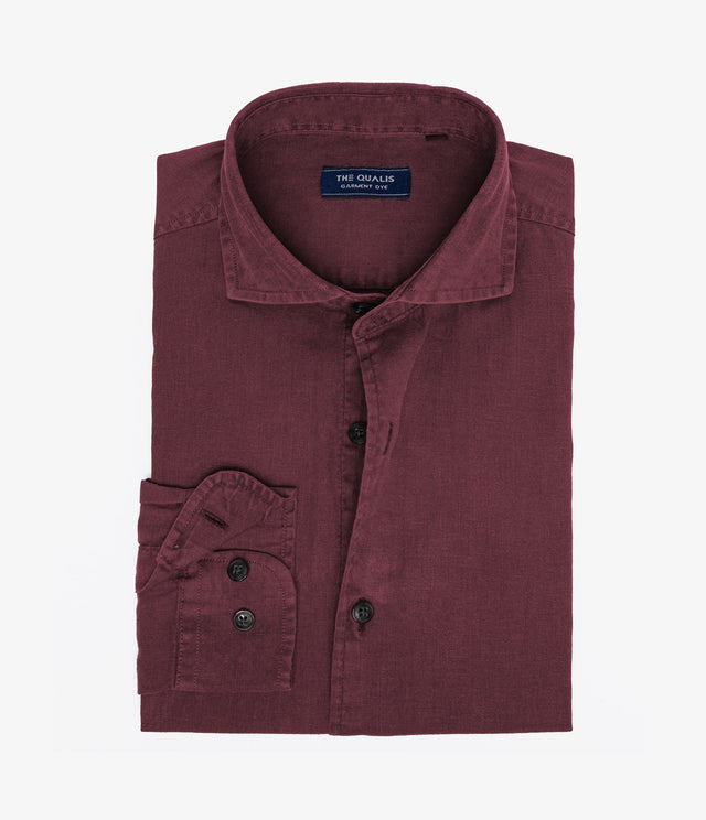 Camisa Hombre Lino Algodón Manga Larga Gerry Burdeo