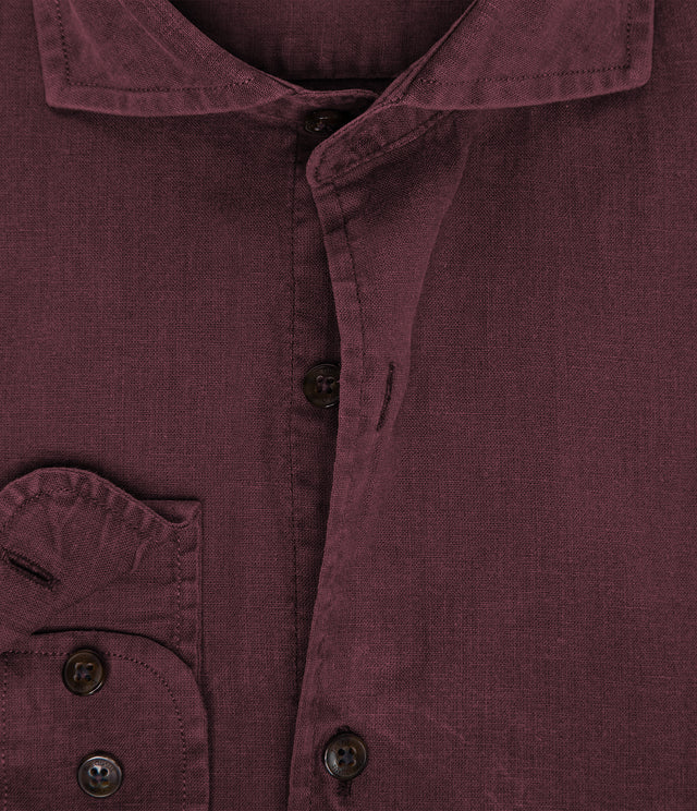 Camisa Hombre Lino Algodón Manga Larga Gerry Burdeo