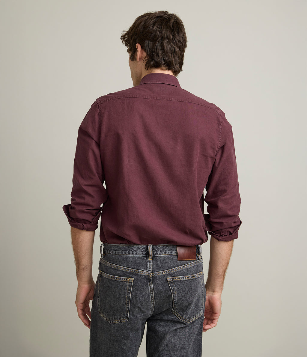 Camisa Hombre Lino Algodón Manga Larga Gerry Burdeo