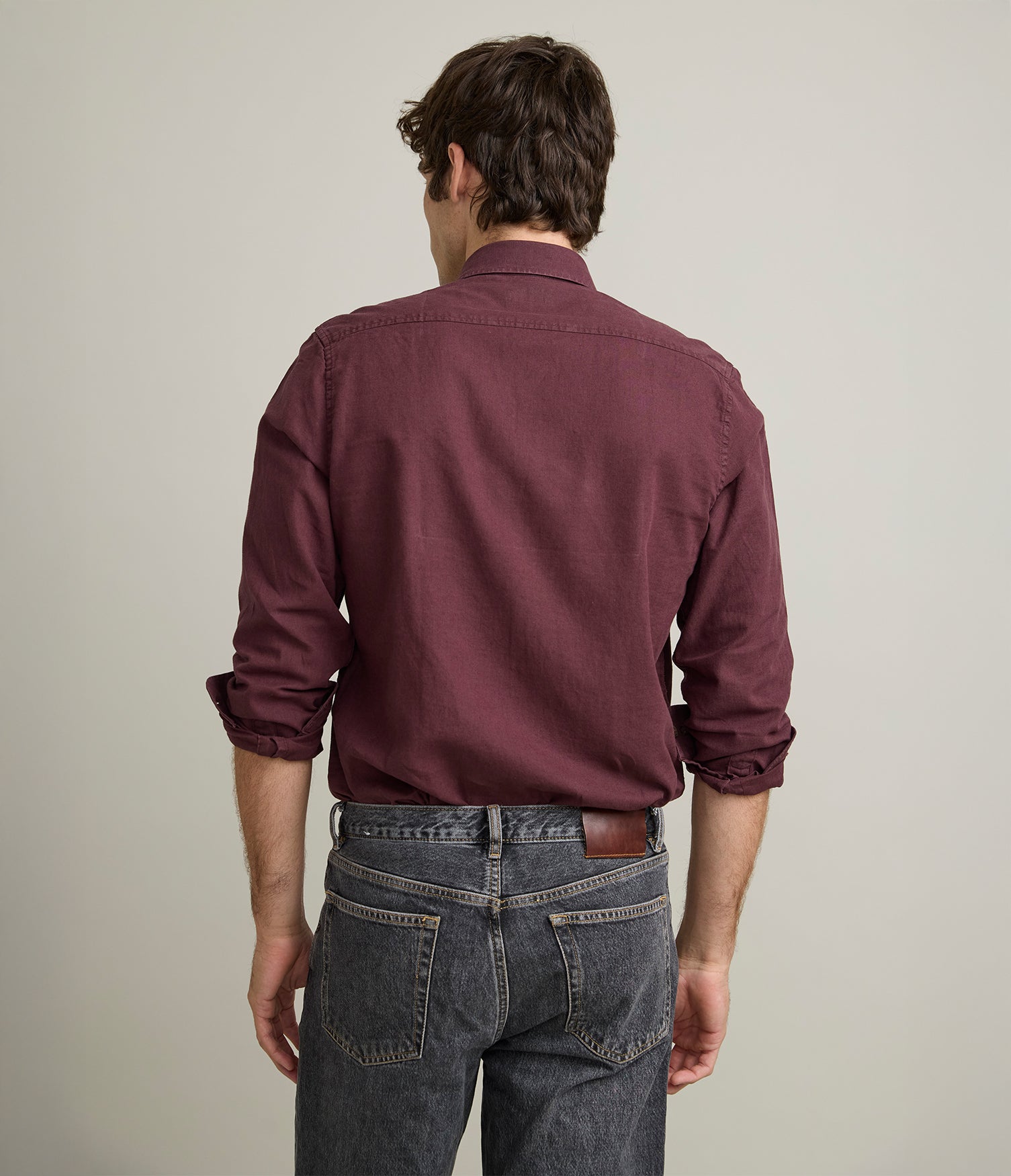 Camisa Hombre Lino Algodón Manga Larga Gerry Burdeo
