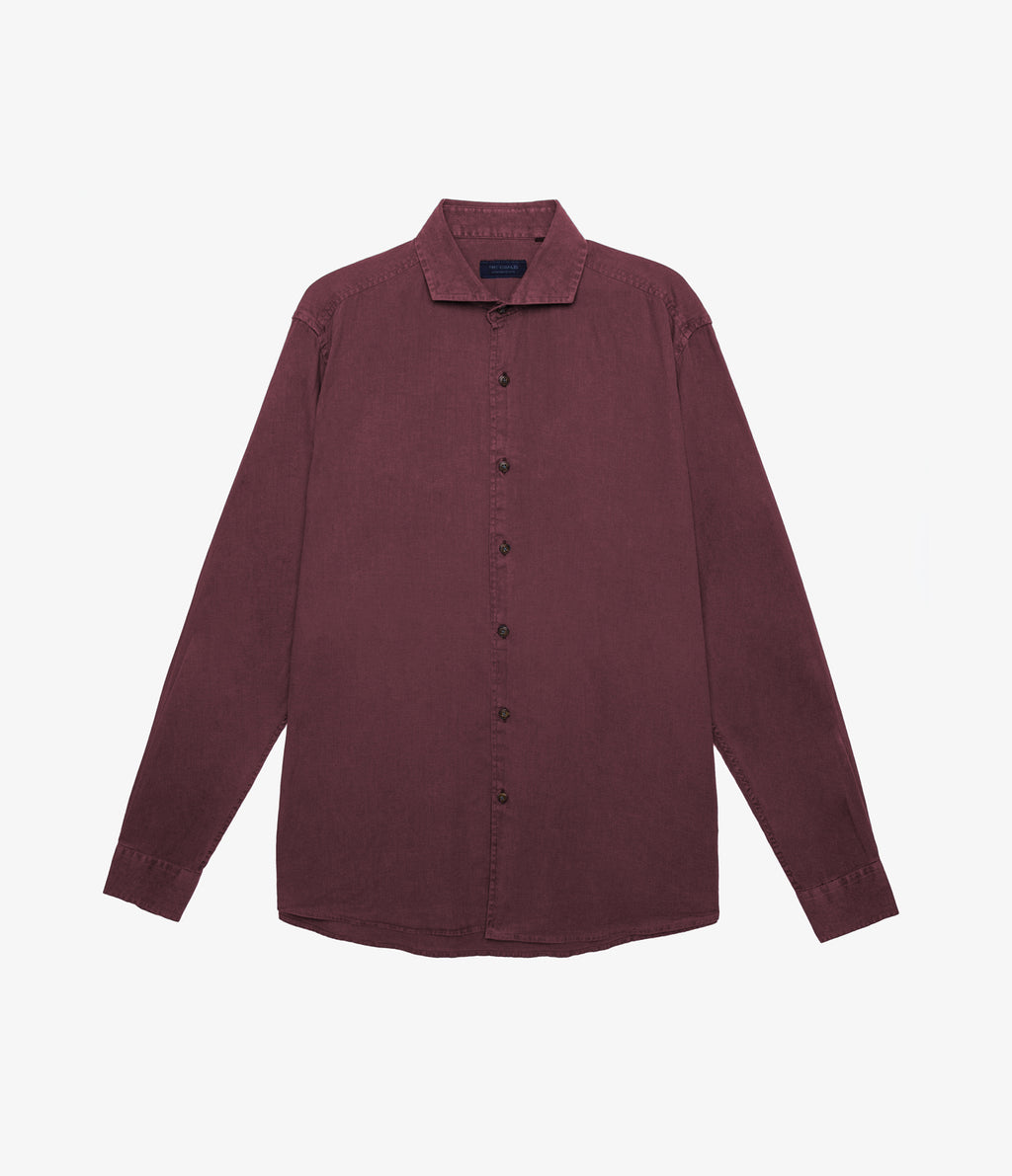 Camisa Hombre Lino Algodón Manga Larga Gerry Burdeo