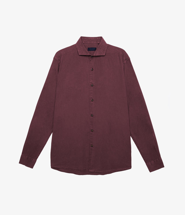 Camisa Hombre Lino Algodón Manga Larga Gerry Burdeo