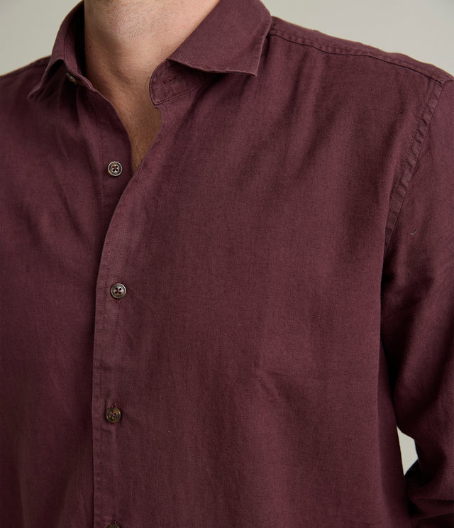 Camisa Hombre Lino Algodón Manga Larga Gerry Burdeo