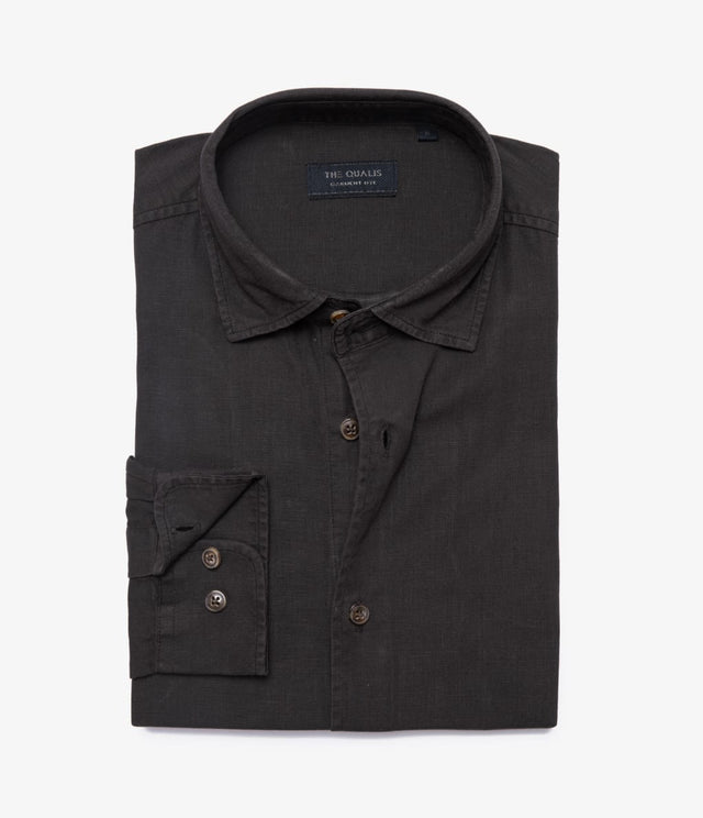Camisa Hombre Lino Algodón Manga Larga Gerry negro