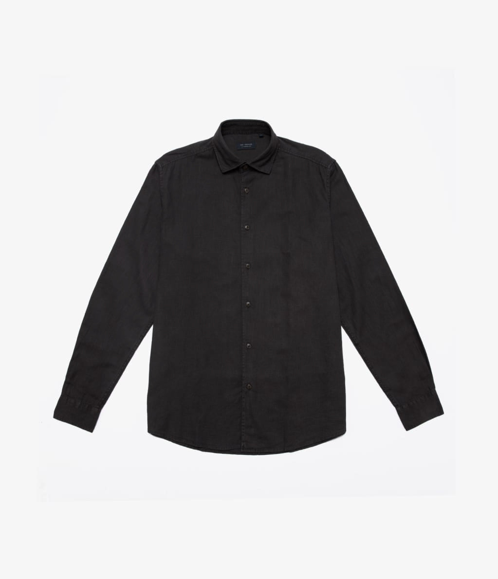 Camisa Hombre Lino Algodón Manga Larga Gerry negro