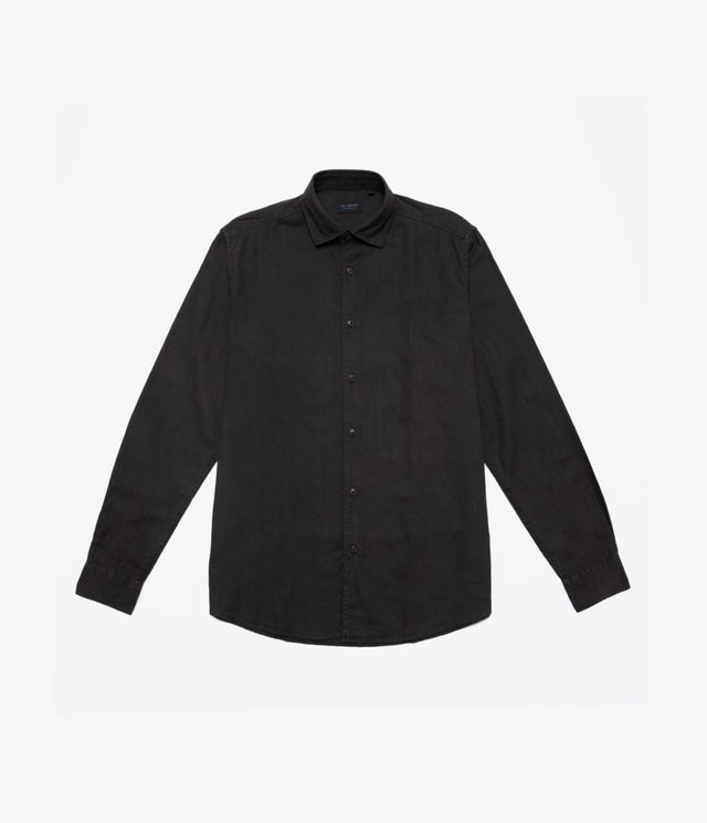Camisa Hombre Lino Algodón Manga Larga Gerry negro