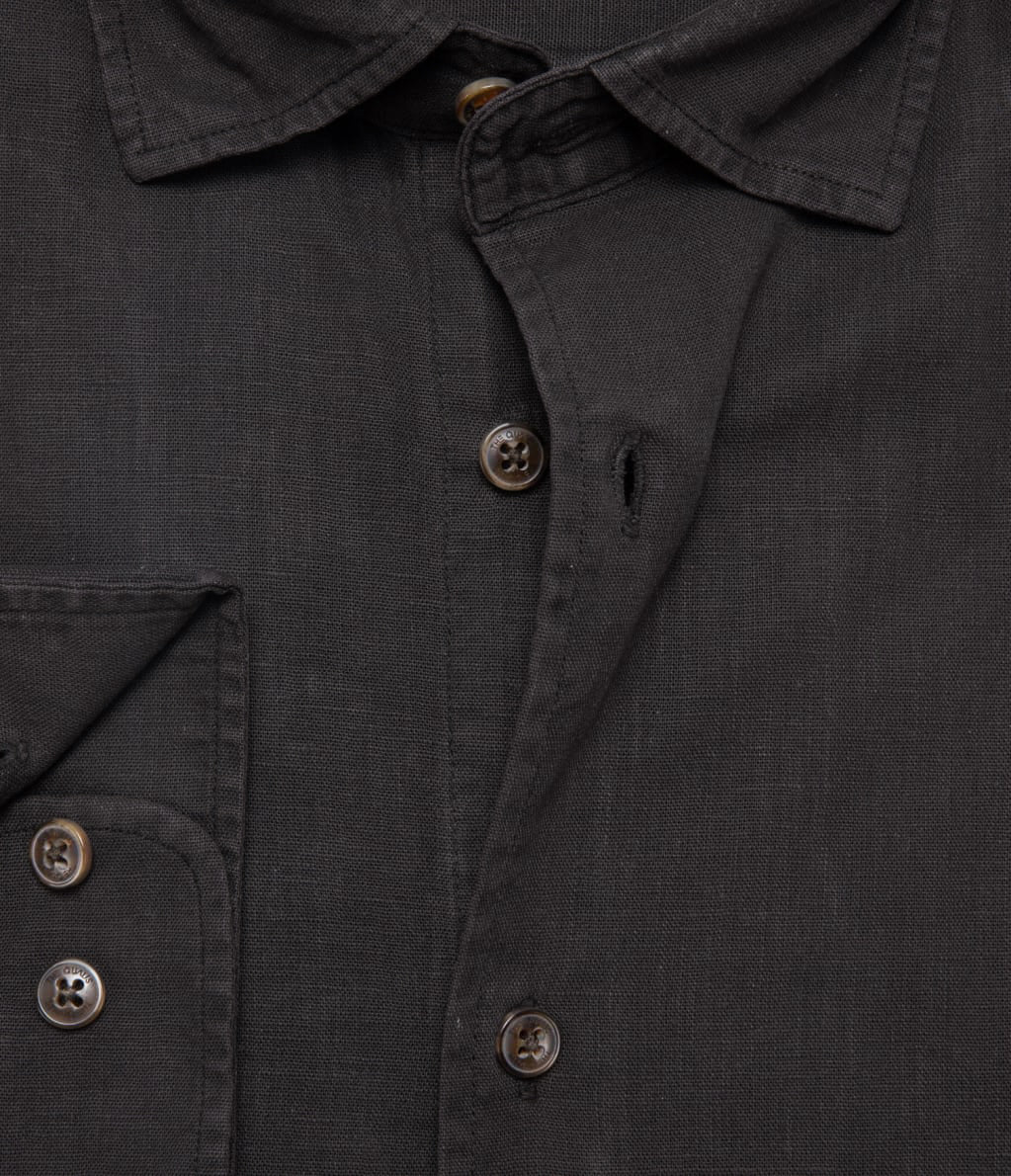 Camisa Hombre Lino Algodón Manga Larga Gerry negro