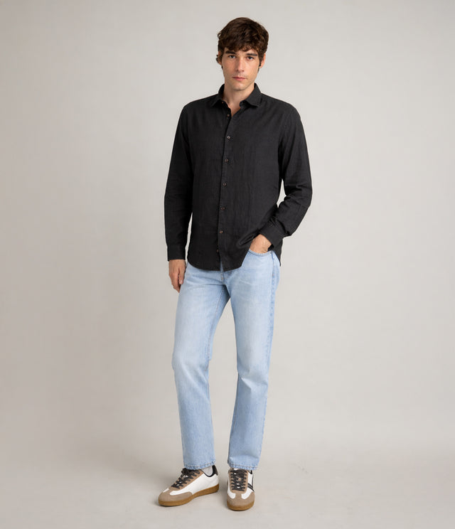 Camisa Hombre Lino Algodón Manga Larga Gerry negro