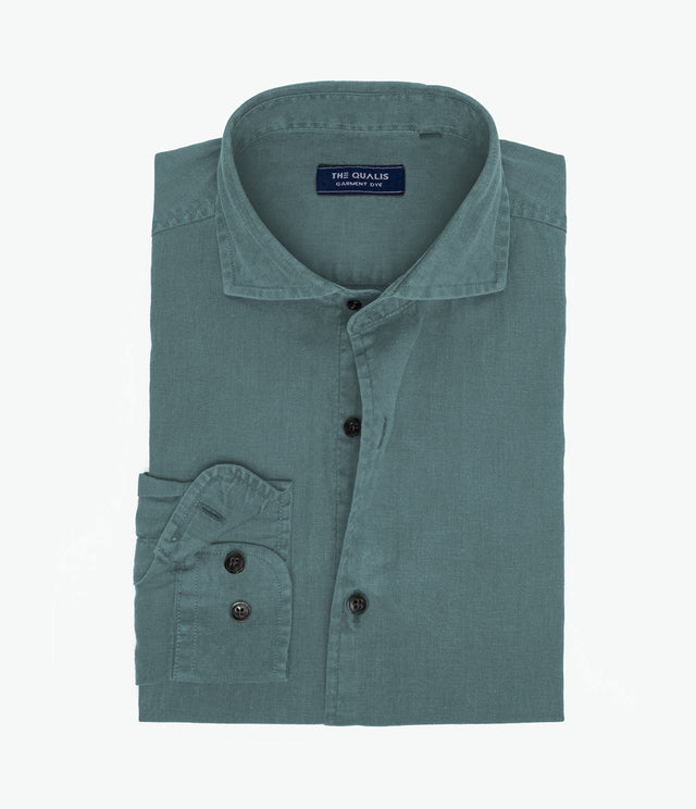 Camisa Hombre Lino Algodón Manga Larga Gerry Verde