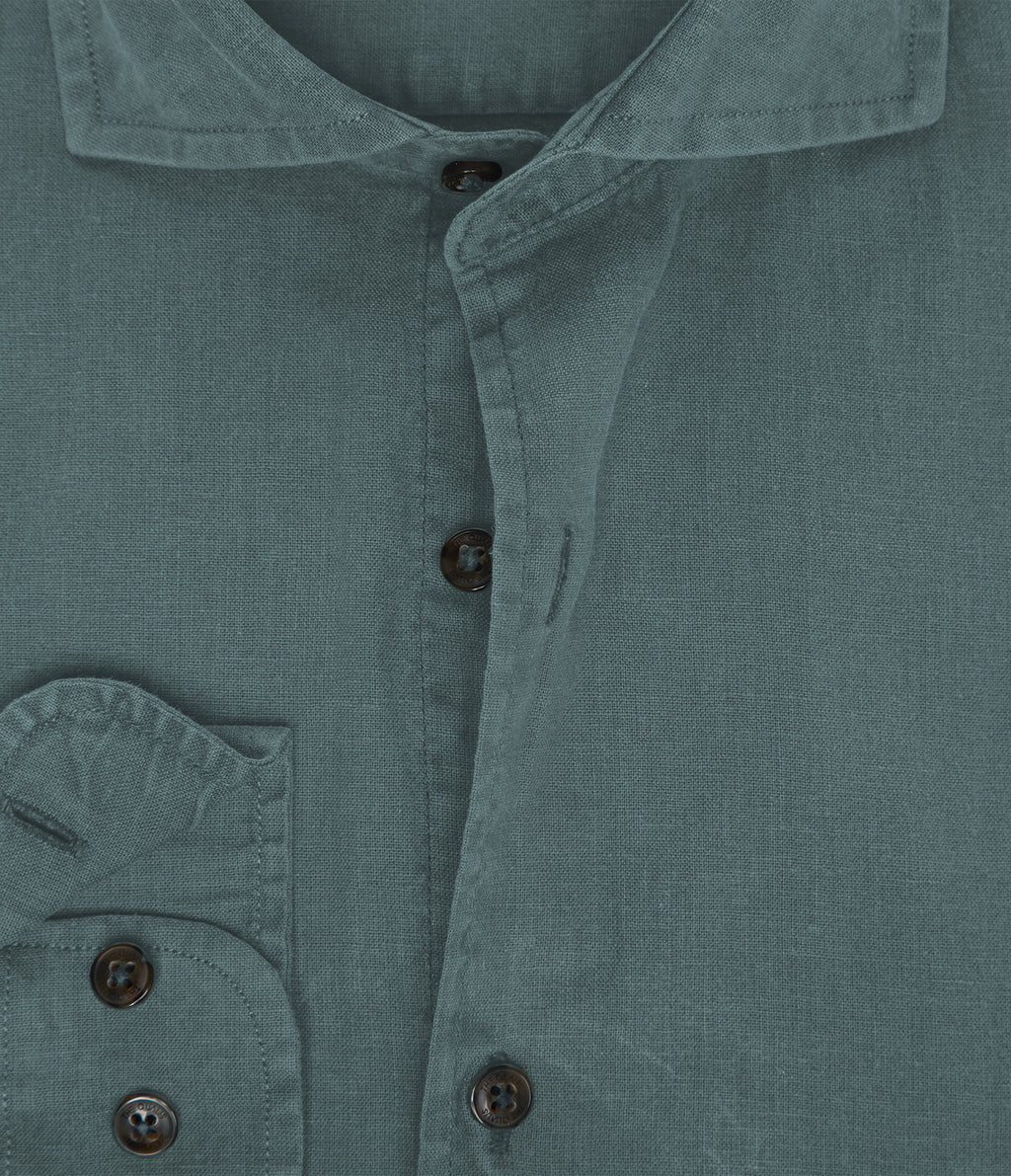 Camisa Hombre Lino Algodón Manga Larga Gerry Verde