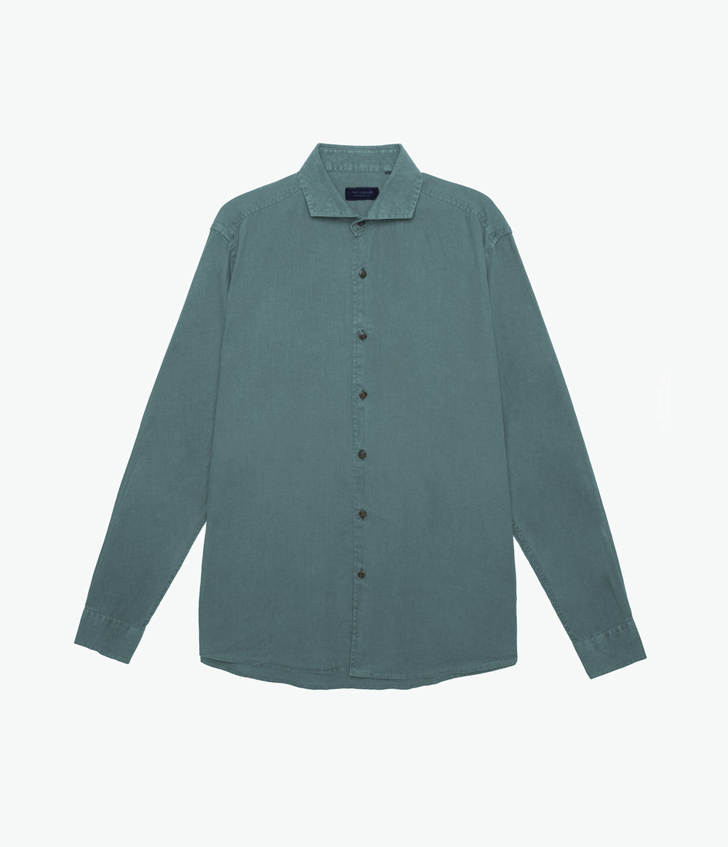 Camisa Hombre Lino Algodón Manga Larga Gerry Verde