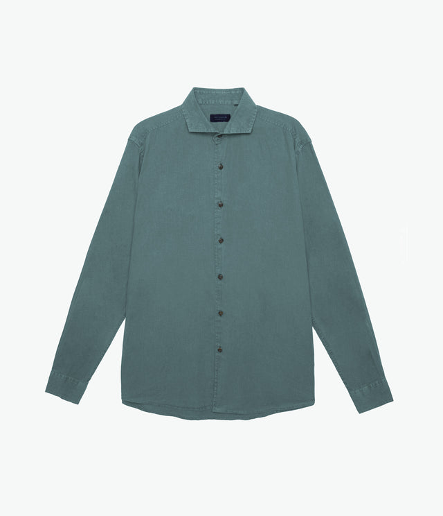 Camisa Hombre Lino Algodón Manga Larga Gerry Verde