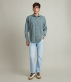 Camisa Hombre Lino Algodón Manga Larga Gerry Verde
