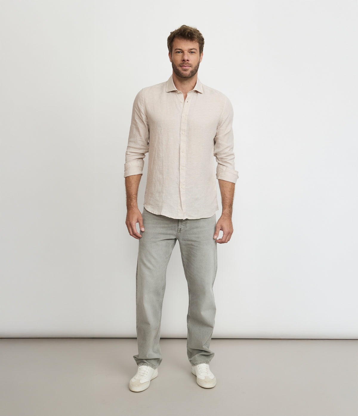 Camisa Hombre Lino Manga Larga Amalfi Beige