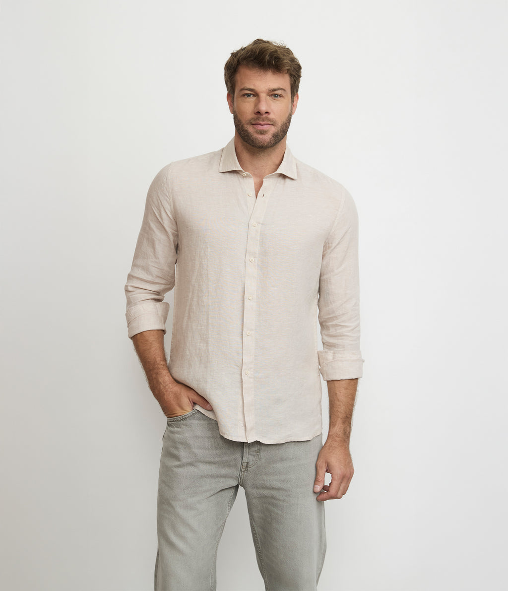 Camisa Hombre Lino Manga Larga Amalfi Beige