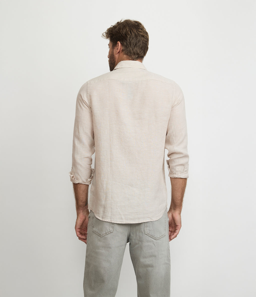 Camisa Hombre Lino Manga Larga Amalfi Beige