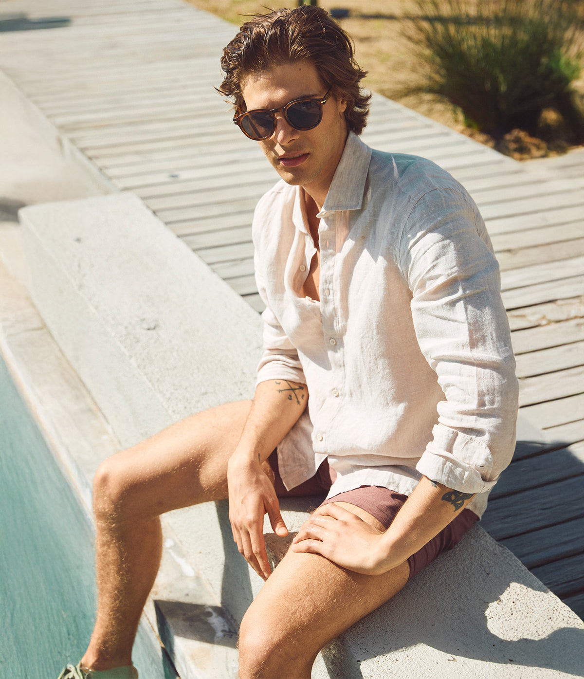 Camisa Hombre Lino Manga Larga Amalfi Beige