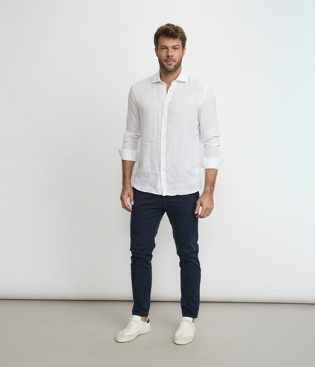 Camisa Hombre Lino Manga Larga Amalfi Blanco