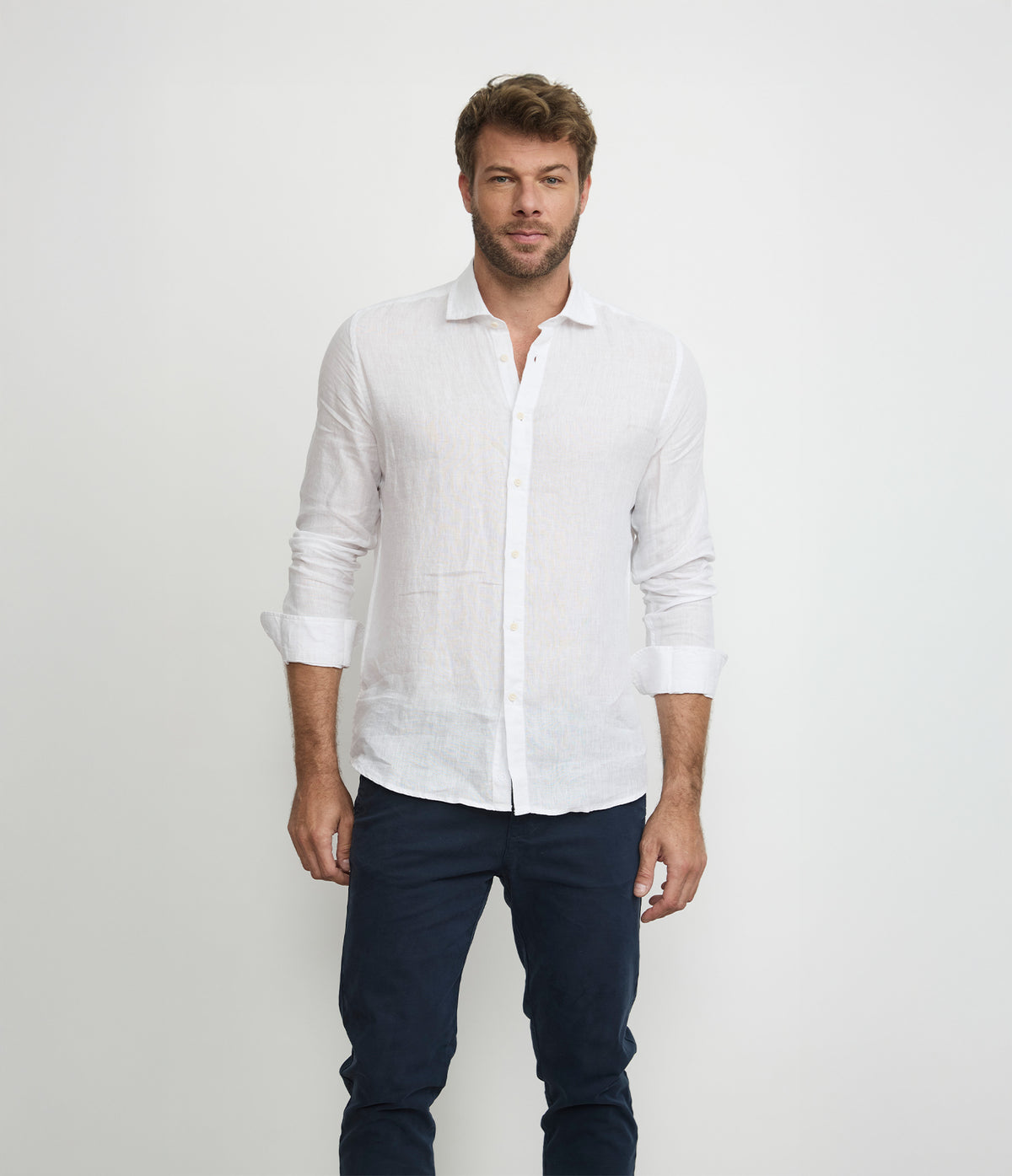Camisa Hombre Lino Manga Larga Amalfi Blanco
