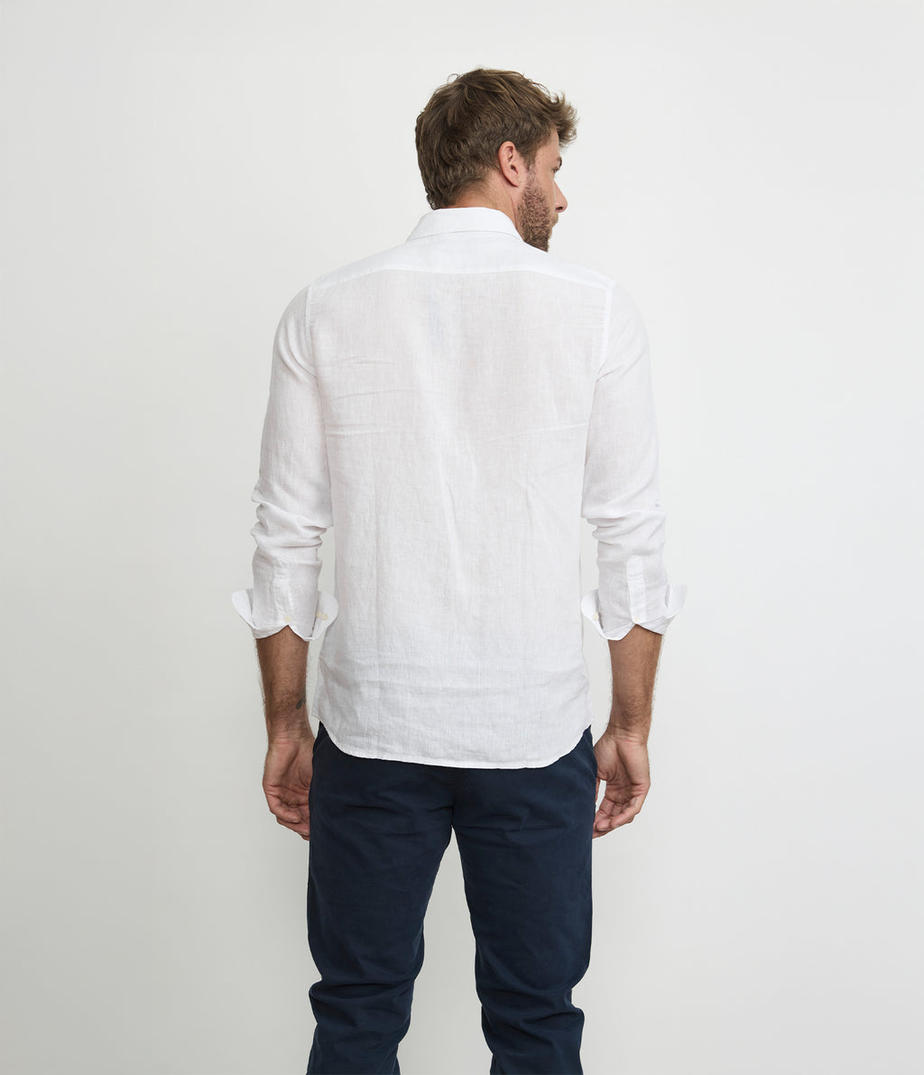 Camisa Hombre Lino Manga Larga Amalfi Blanco