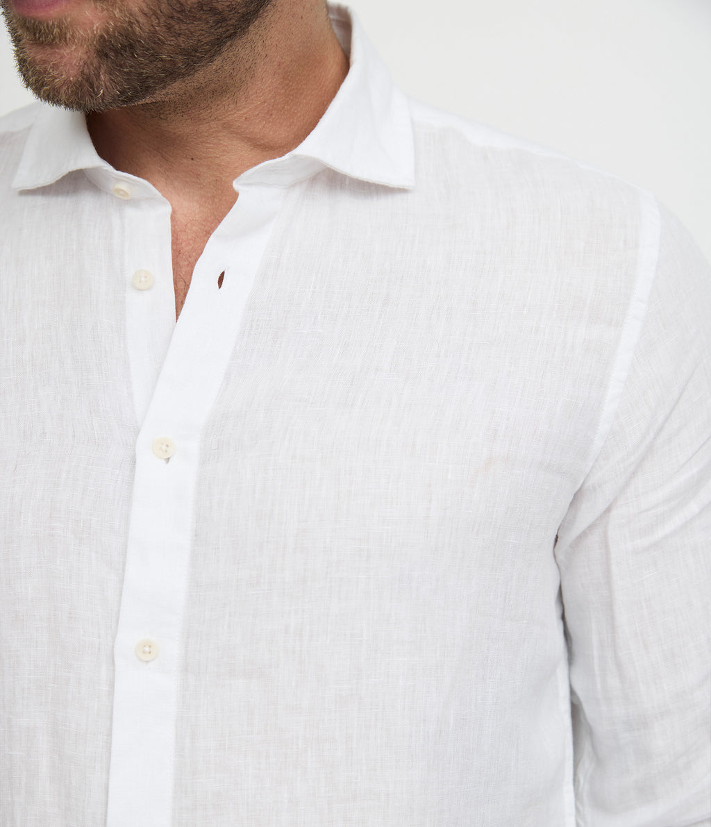 Camisa Hombre Lino Manga Larga Amalfi Blanco