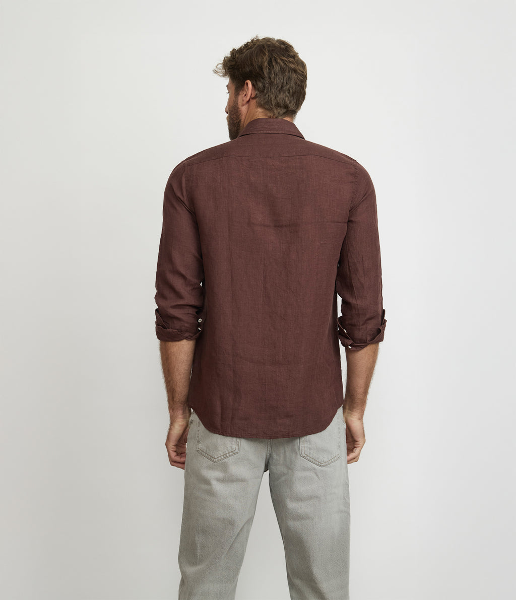 Camisa Hombre Lino Manga Larga Amalfi Burdeo