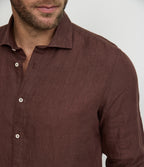 Camisa Hombre Lino Manga Larga Amalfi Burdeo