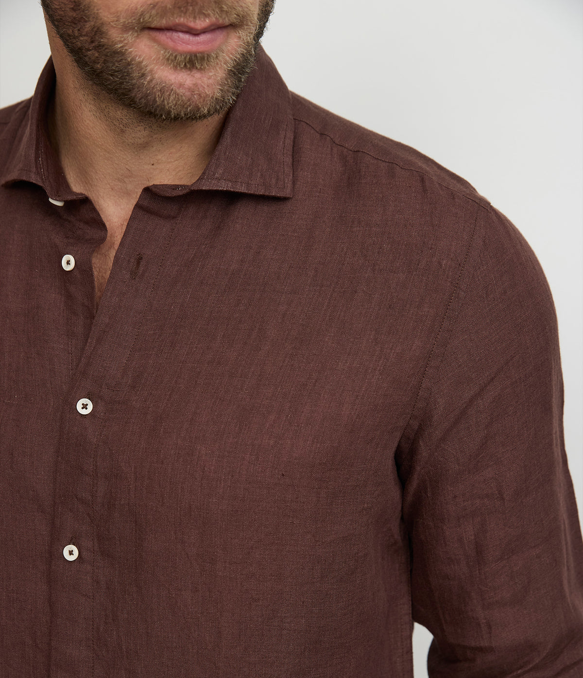Camisa Hombre Lino Manga Larga Amalfi Burdeo