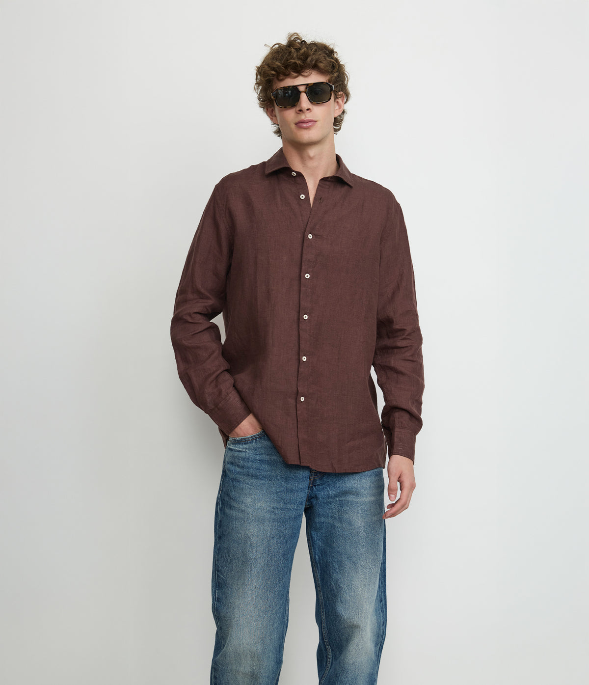 Camisa Hombre Lino Manga Larga Amalfi Burdeo