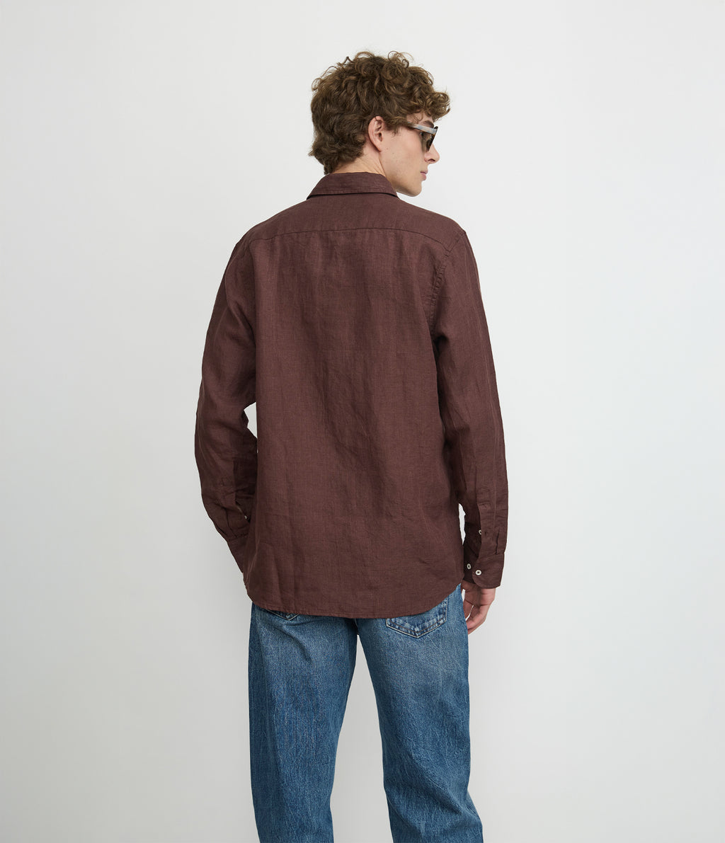 Camisa Hombre Lino Manga Larga Amalfi Burdeo