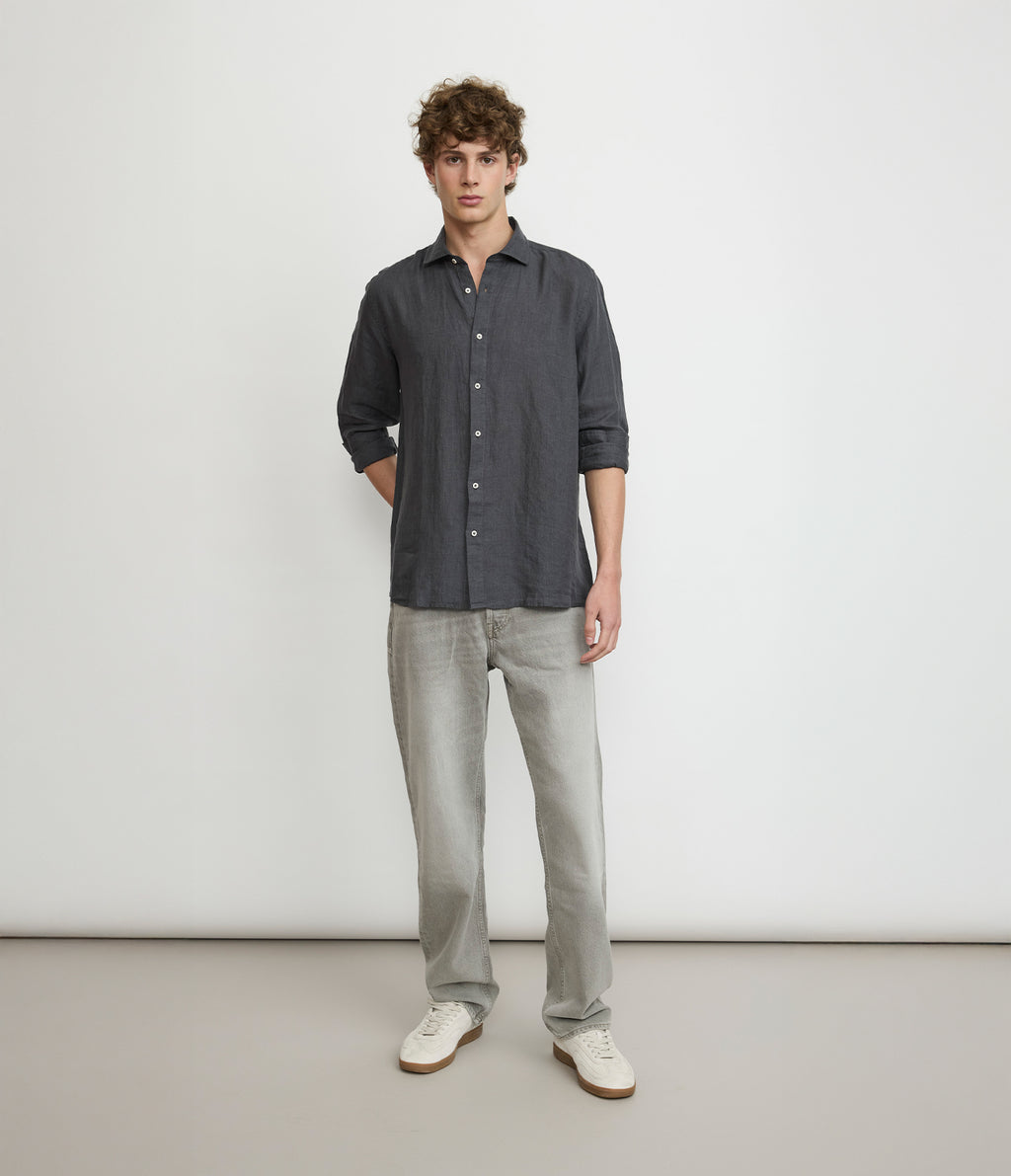 Camisa Hombre Lino Manga Larga Amalfi Gris Marengo