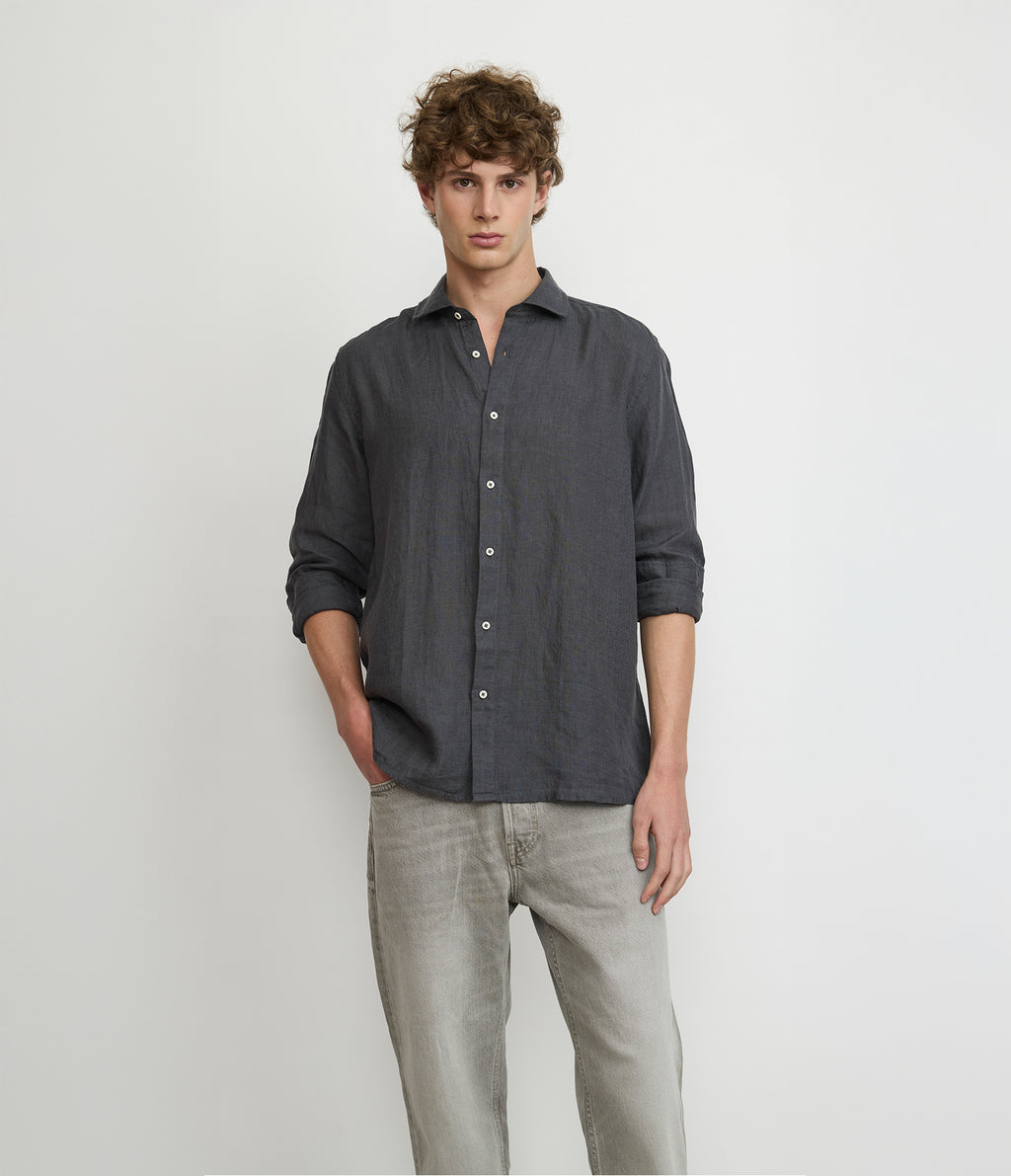 Camisa Hombre Lino Manga Larga Amalfi Gris Marengo