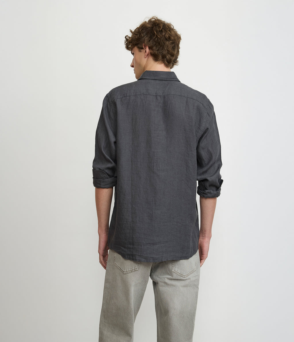 Camisa Hombre Lino Manga Larga Amalfi Gris Marengo