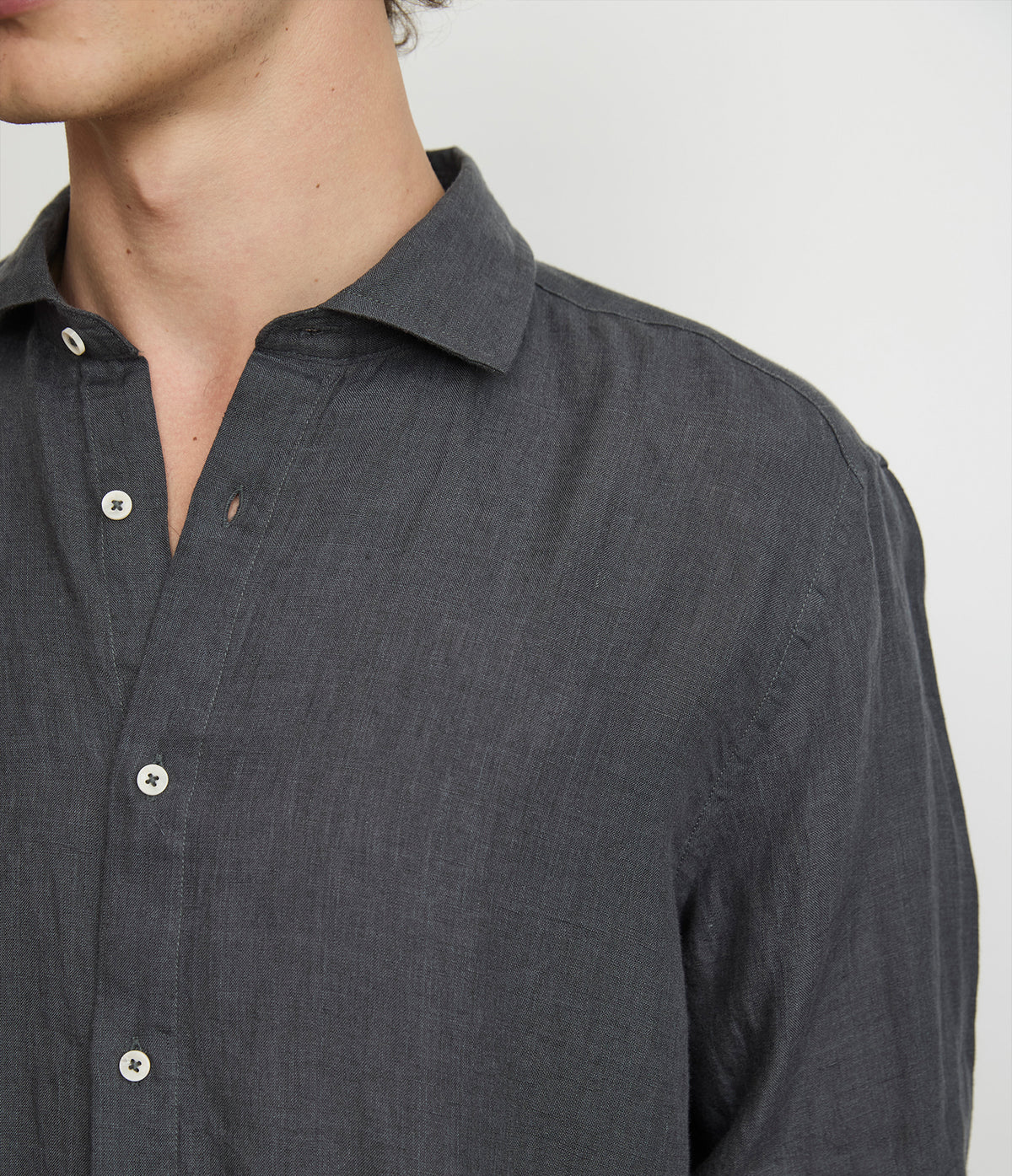 Camisa Hombre Lino Manga Larga Amalfi Gris Marengo