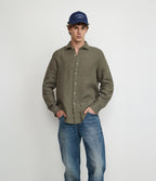 Camisa Hombre Lino Manga Larga Amalfi Verde Oscuro