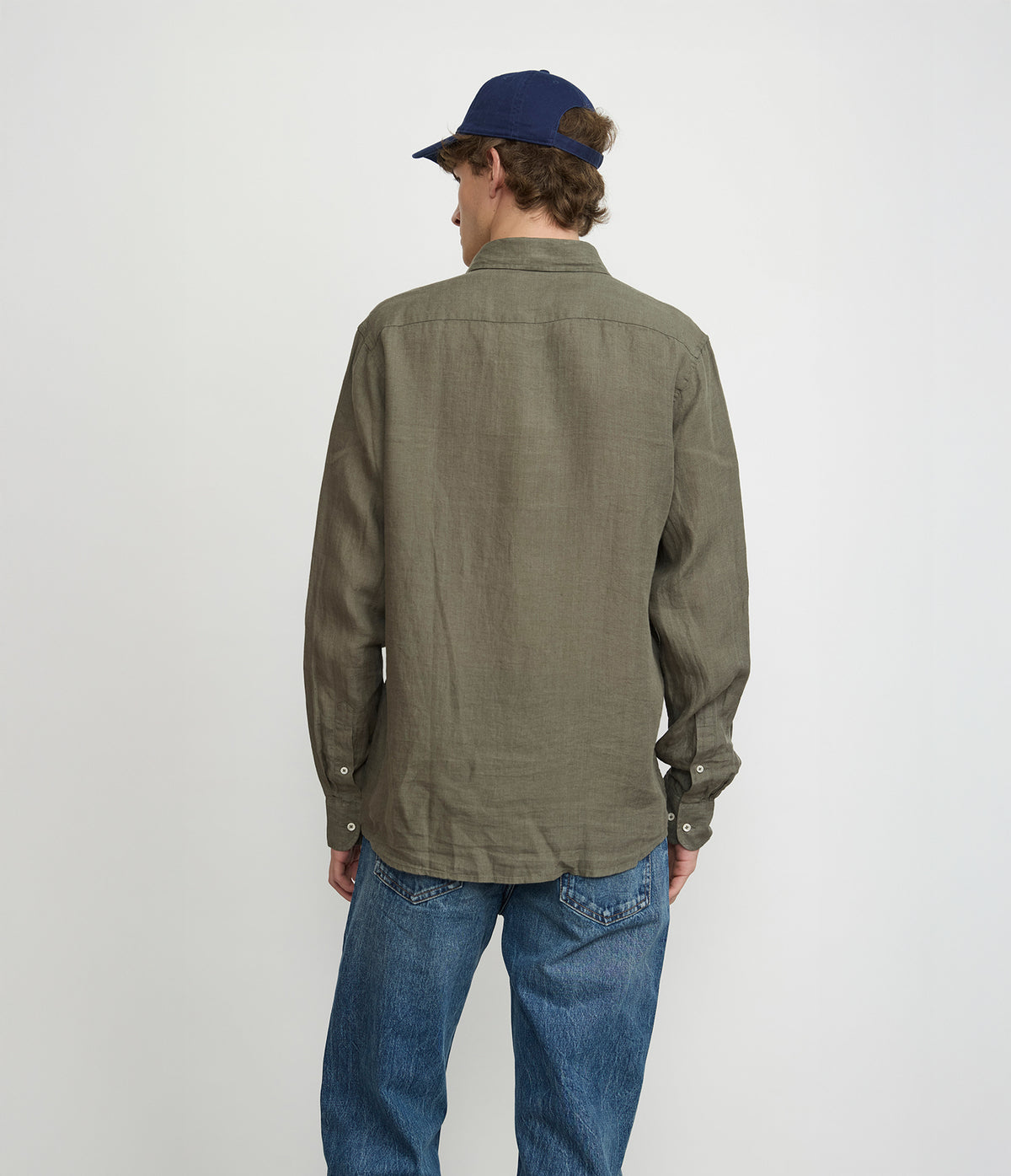 Camisa Hombre Lino Manga Larga Amalfi Verde Oscuro