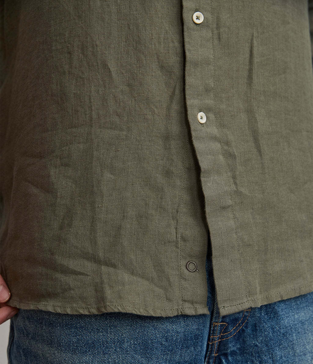 Camisa Hombre Lino Manga Larga Amalfi Verde Oscuro