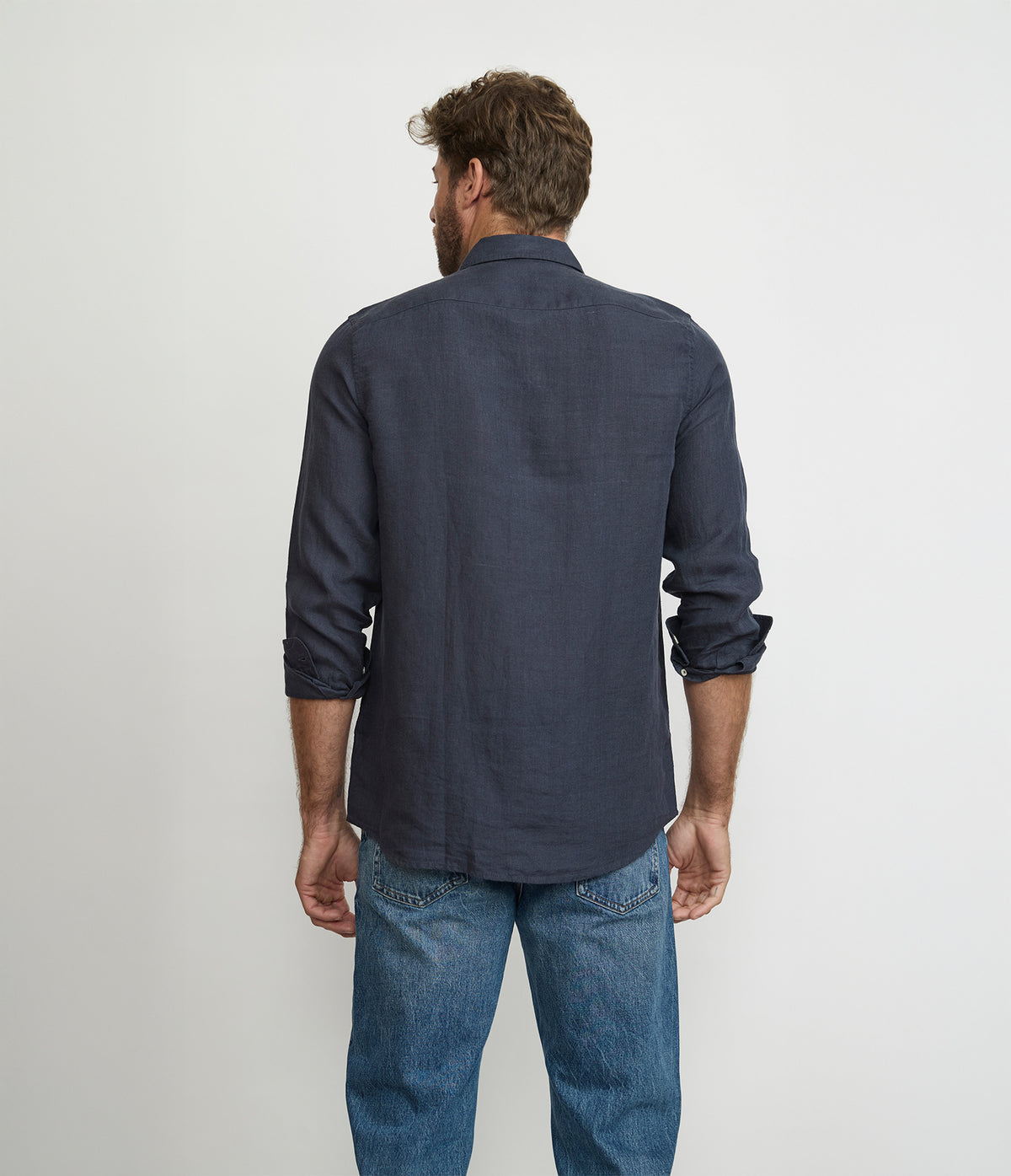 Camisa Hombre Lino Manga Larga Azul Marino Sicilia