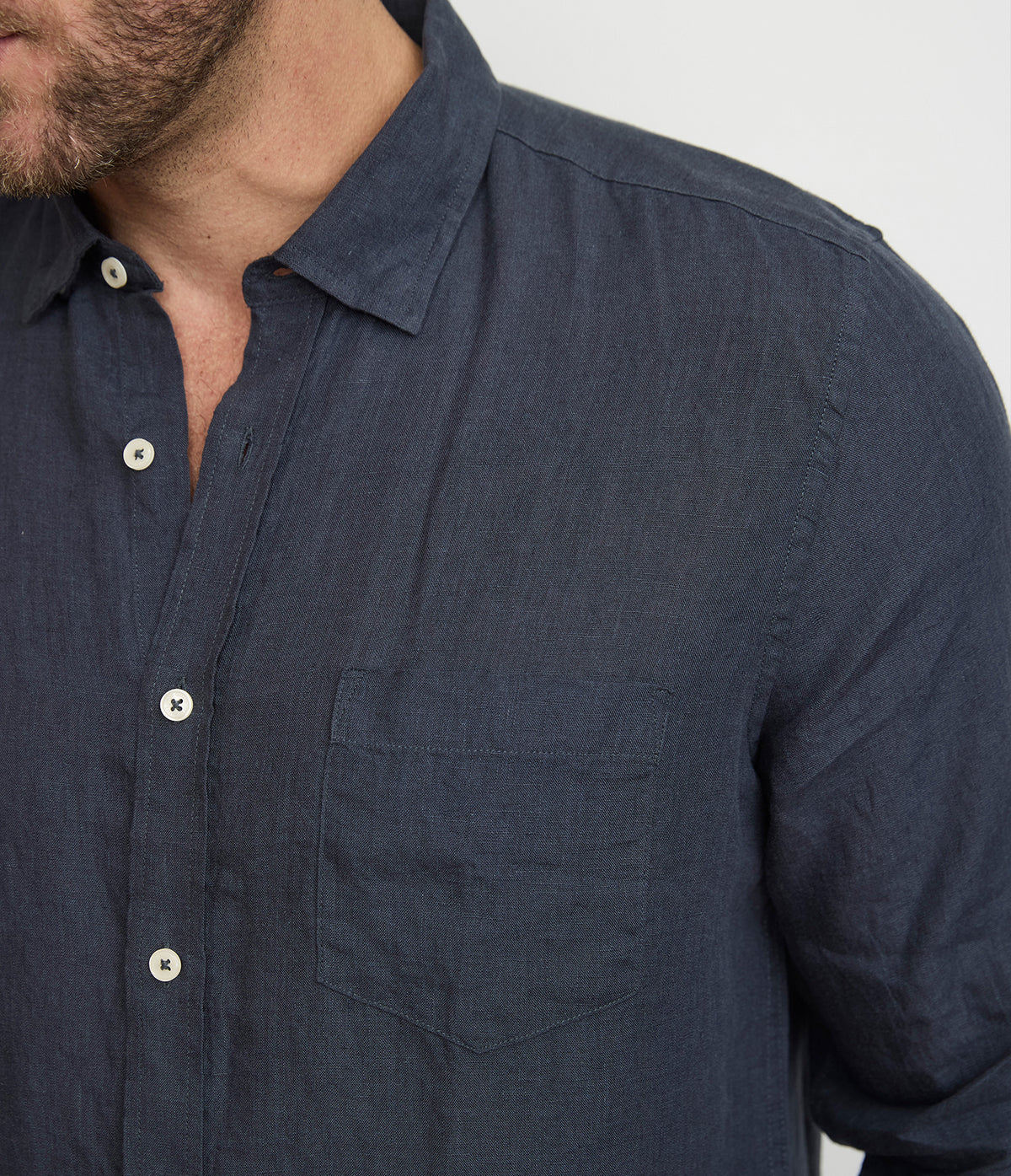 Camisa Hombre Lino Manga Larga Azul Marino Sicilia