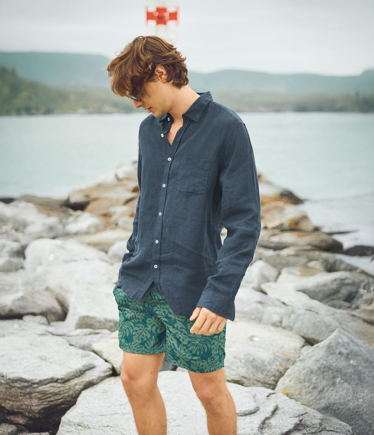 Camisa Hombre Lino Manga Larga Azul Marino Sicilia