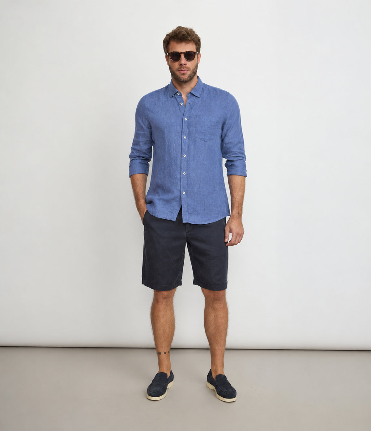 Camisa Hombre Lino Sicilia M/Larga Azulino