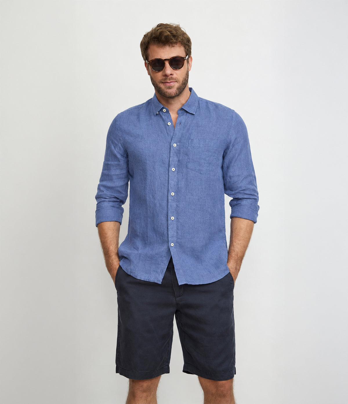 Camisa Hombre Lino Sicilia M/Larga Azulino