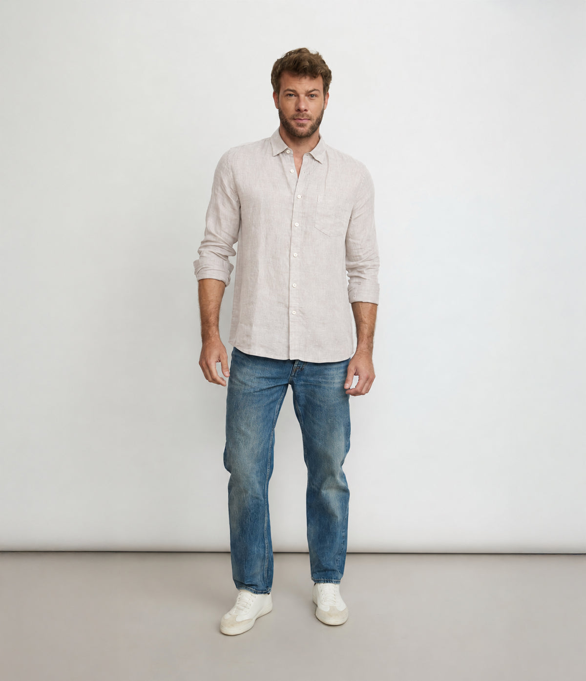 Camisa Hombre Lino Sicilia M/Larga Beige