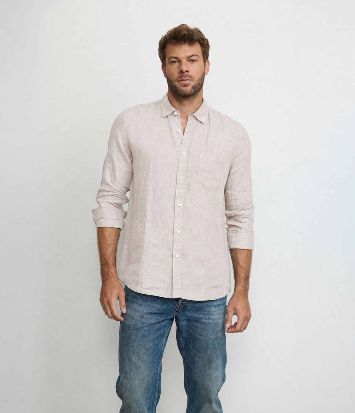 Camisa Hombre Lino Sicilia M/Larga Beige